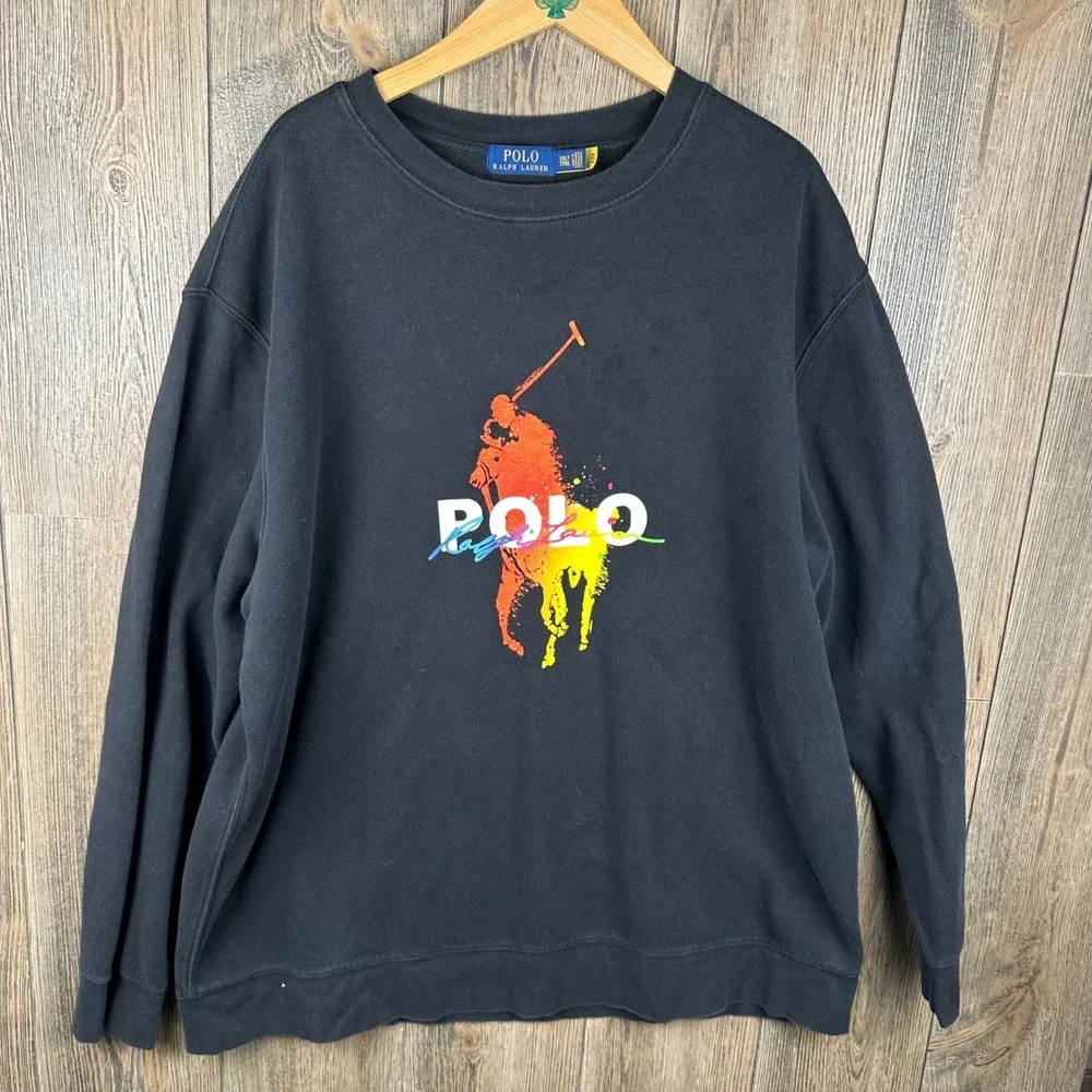 Polo Ralph Lauren Paint Splatter Big Pony Graphic Sweatshirt Mens 2XLT Black
